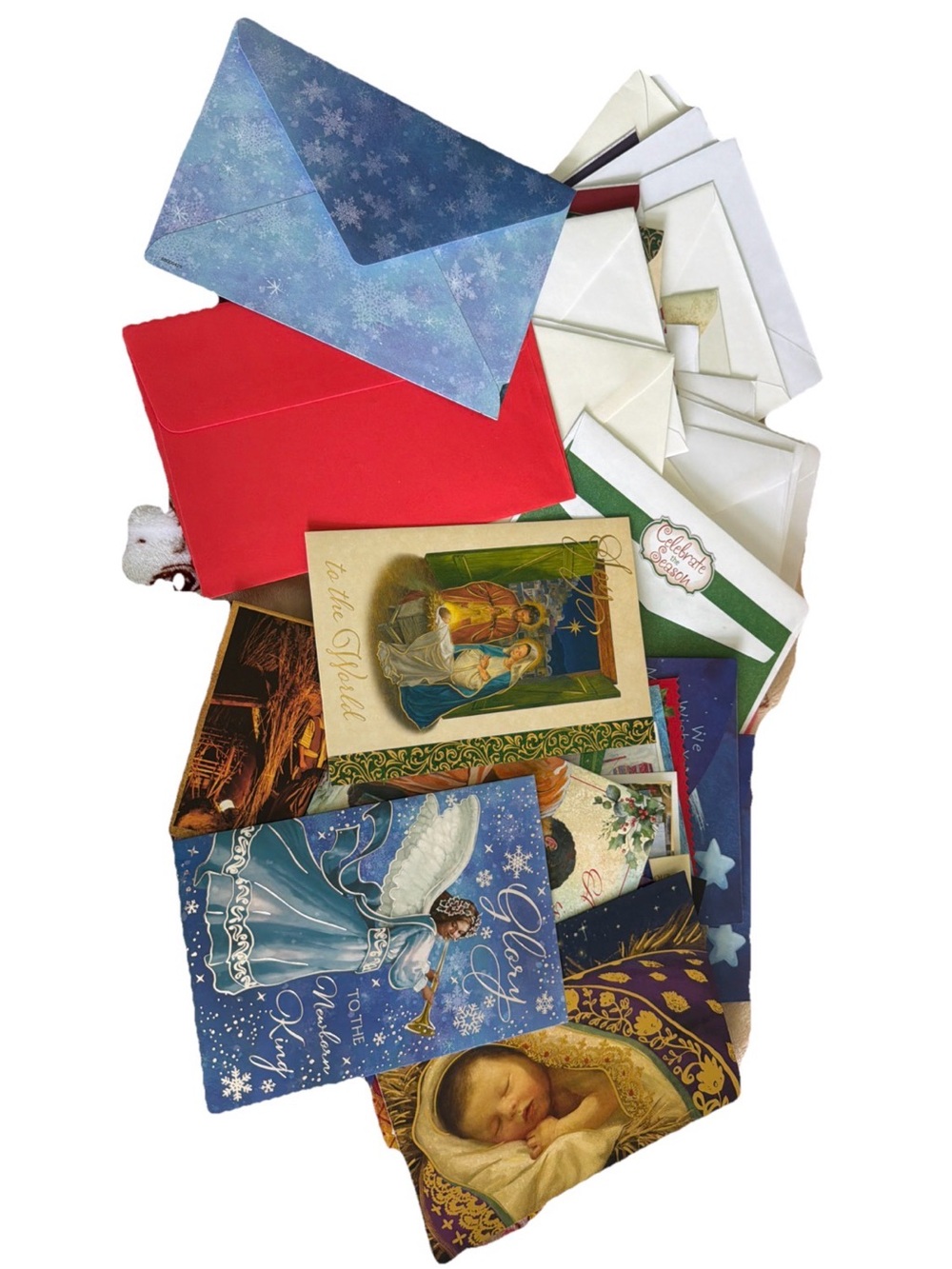 25 Assorted Holiday Greeting Cards & 25 Envelopes Christmas Season Gift Jesus